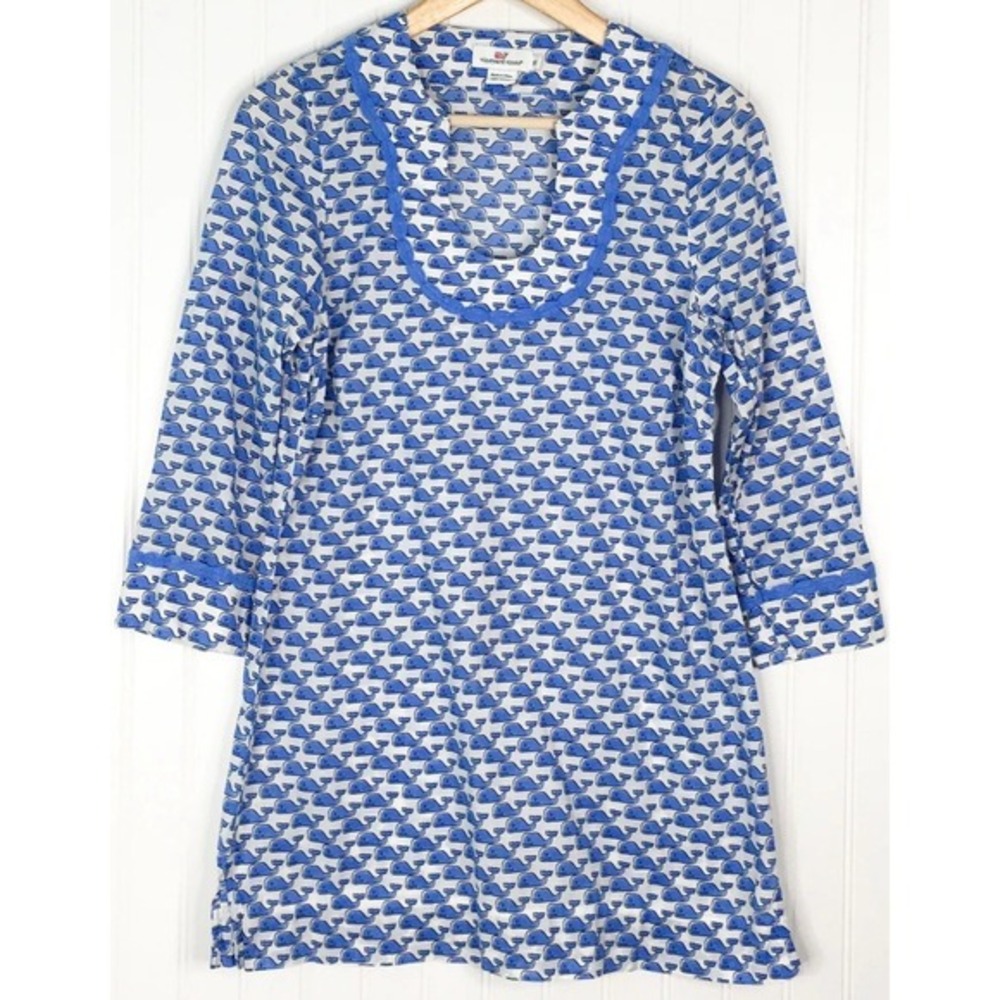 Vineyard Vines Woman's Blue Whales‎ Tunic Cover-up Cotton Sz XS